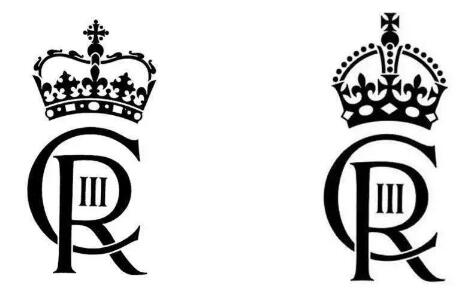 不同王冠的“CIIIR”标志（单色版本）